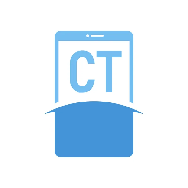 スマートフォンのアイコンが付いたCtレターのロゴデザイン 現代の携帯電話のロゴコンセプト — ストックベクタ