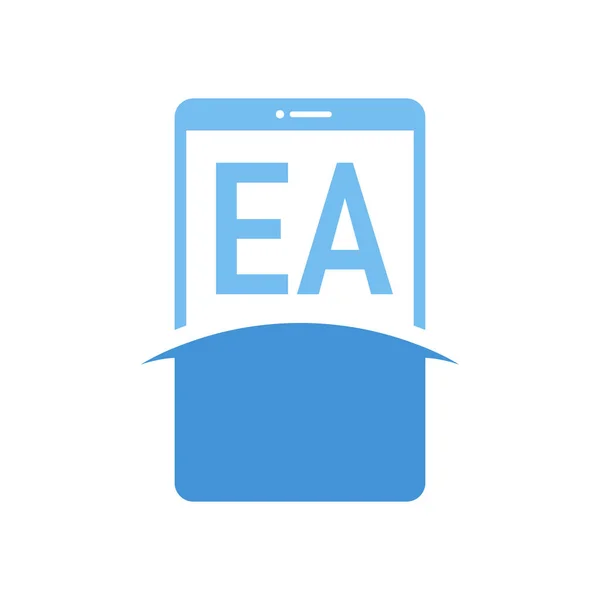 スマートフォンのアイコンが付いたEaレターロゴデザイン 現代の携帯電話のロゴコンセプト — ストックベクタ