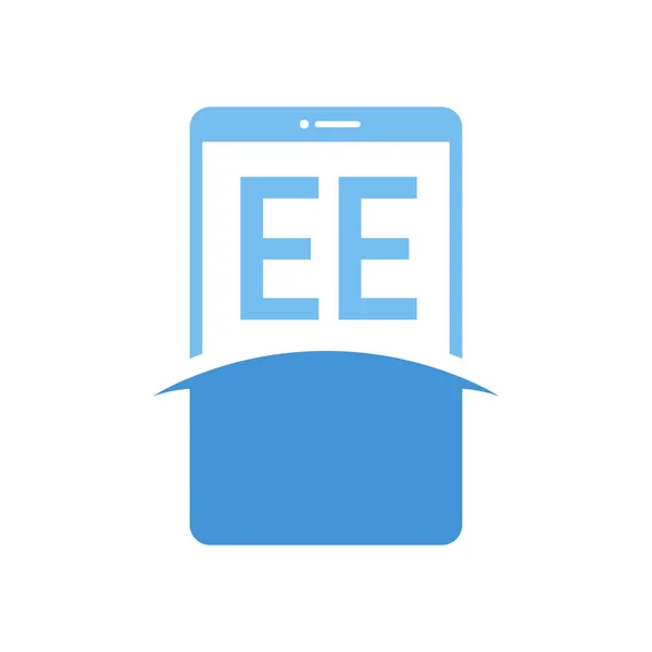 带有智能手机图标的Ee字母标志设计 现代手机标志概念 — 图库矢量图片