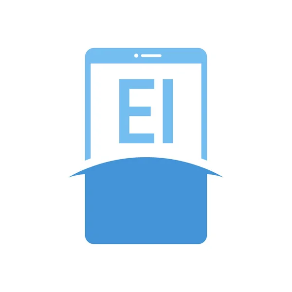带有智能电话图标的Ei字母标志设计 现代手机标志概念 — 图库矢量图片