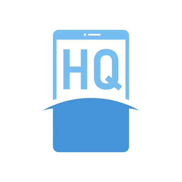 スマートフォンのアイコンが付いたHq Letterロゴデザイン 現代の携帯電話のロゴコンセプト — ストックベクタ