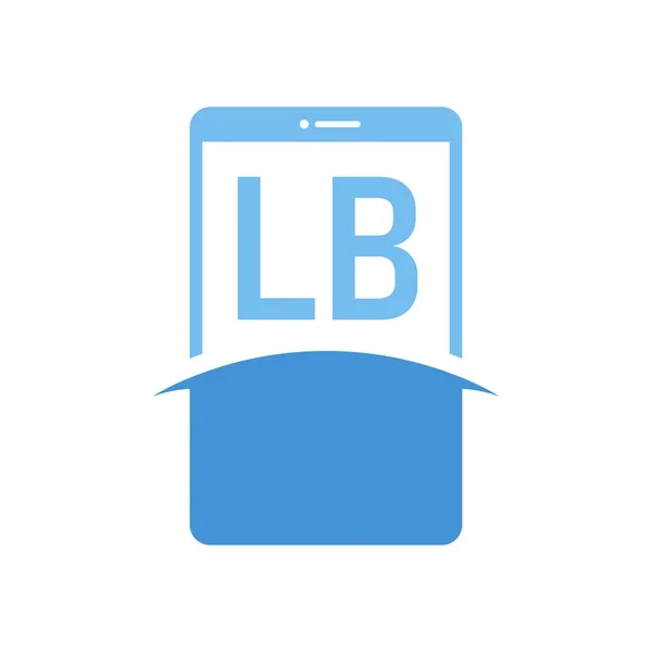 スマートフォンのアイコンとLb文字のロゴデザイン 現代の携帯電話のロゴコンセプト — ストックベクタ