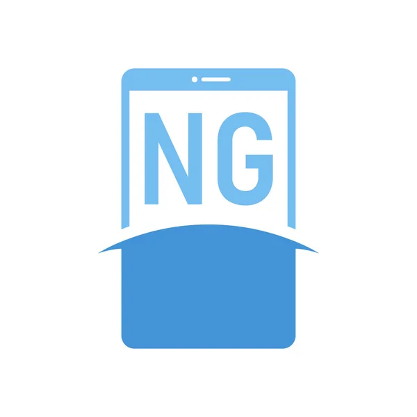 スマートフォンのアイコンとNg文字のロゴデザイン 現代の携帯電話のロゴコンセプト — ストックベクタ