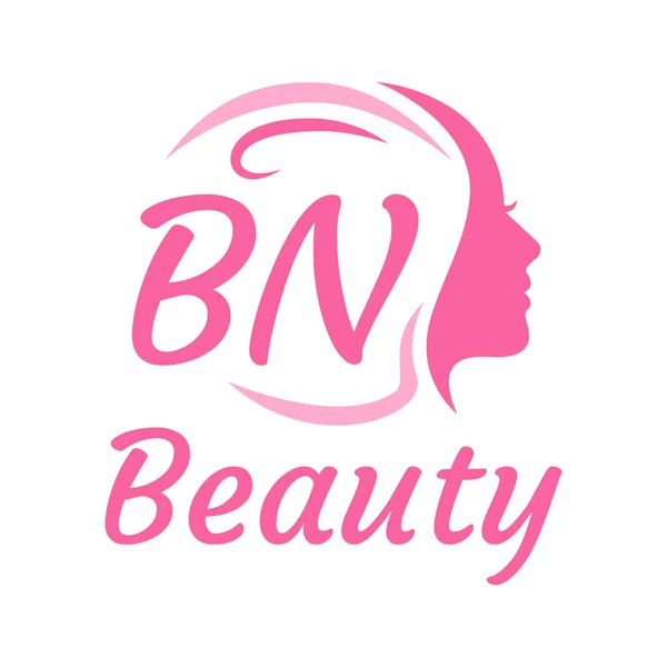 具有女性面孔的Bn字母标志设计 优雅的美感标志概念 — 图库矢量图片