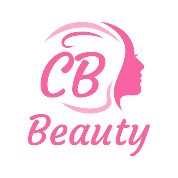 带有女性面孔的Cb字母标志设计 优雅的美感标志概念 — 图库矢量图片
