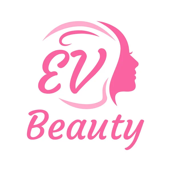 带有女性面孔的Ev字母标志设计 优雅的美感标志概念 — 图库矢量图片