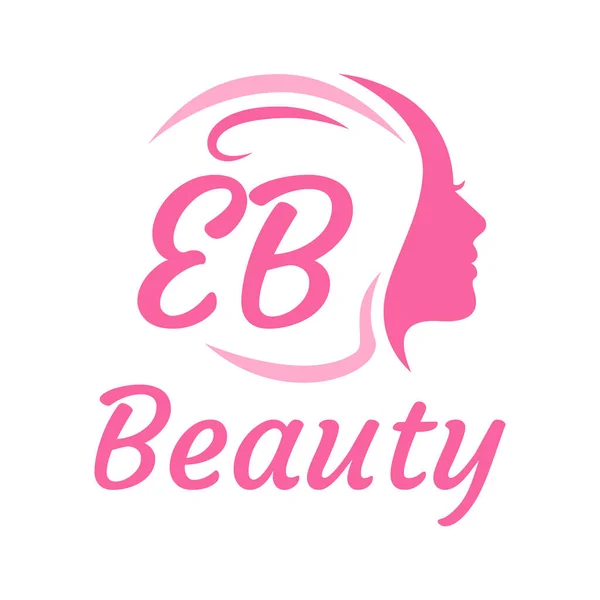 带有女性面孔的Eb字母标志设计 优雅的美感标志概念 — 图库矢量图片