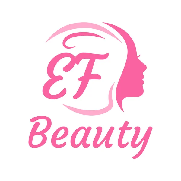 带有女性面孔的Ef字母标志设计 优雅的美感标志概念 — 图库矢量图片