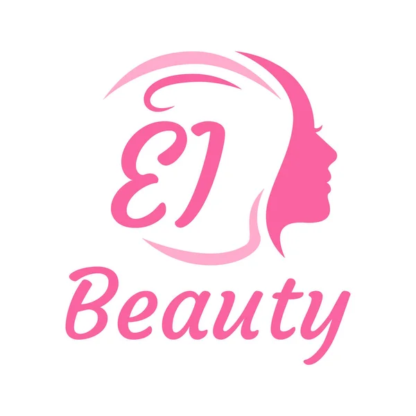 带有女性面孔的Ei字母标志设计 优雅的美感标志概念 — 图库矢量图片