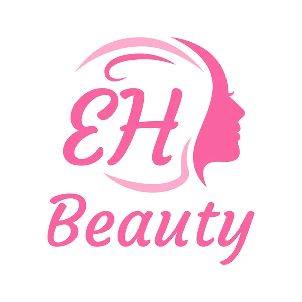 具有女性面孔的Eh字母标志设计 优雅的美感标志概念 — 图库矢量图片