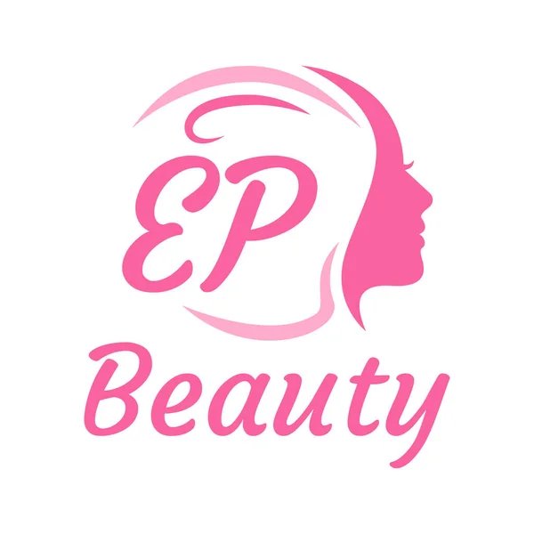 Carta Logo Design Com Face Feminina Conceito Logotipo Beleza Elegante — Vetor de Stock