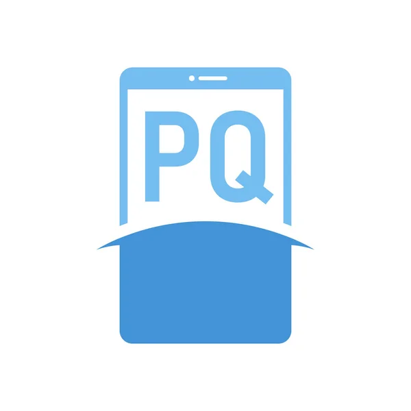 スマートフォンのアイコンが付いたPqレターロゴデザイン 現代の携帯電話のロゴコンセプト — ストックベクタ