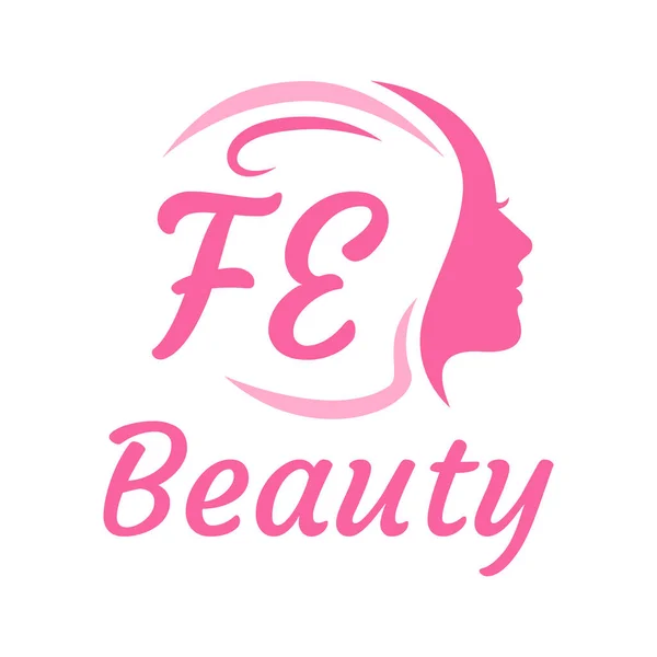 带有女性面孔的Fe字母标志设计 优雅的美感标志概念 — 图库矢量图片