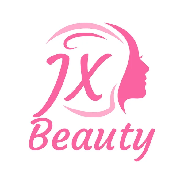 具有女性面孔的Jx字母标志设计 优雅的美感标志概念 — 图库矢量图片