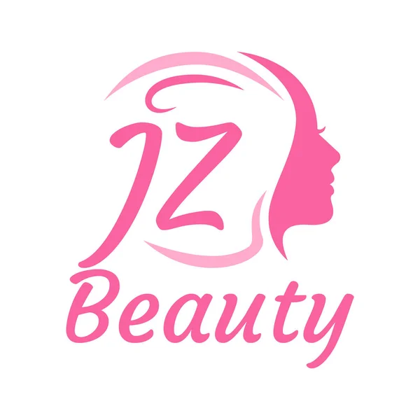 带有女性面孔的Jz字母标志设计 优雅的美感标志概念 — 图库矢量图片