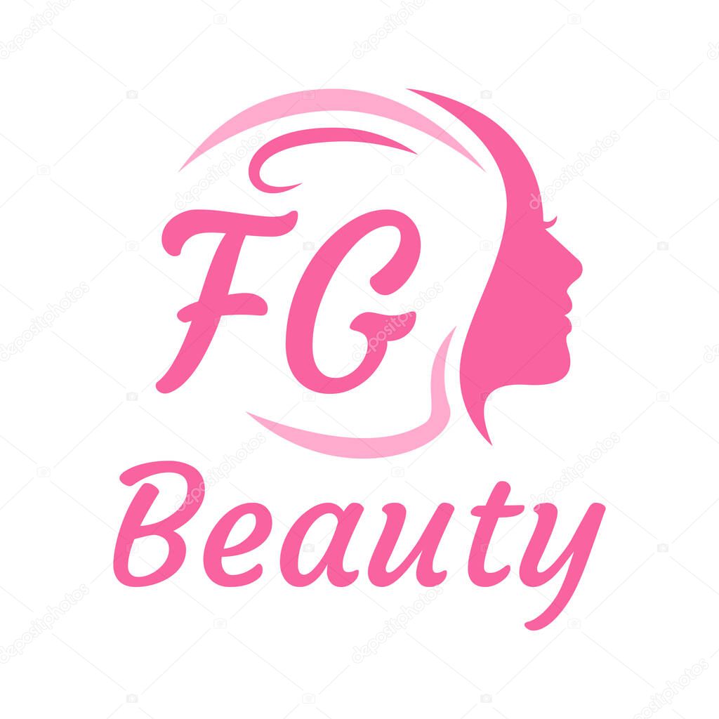 FG Letter Logo Design with Female Face. Elegant beauty logo concept