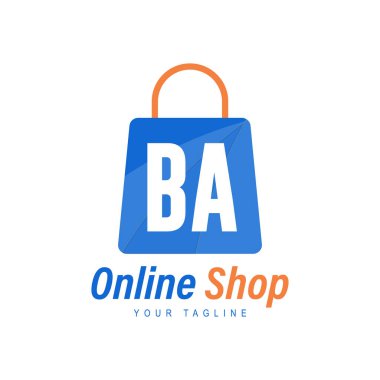 Alışveriş Torbası Simgesi ile BA Harf Logosu Tasarımı. Modern online alışveriş logosu konsepti