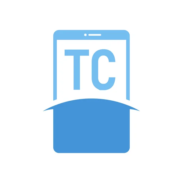 スマートフォンのアイコンが付いたTcレターロゴデザイン 現代の携帯電話のロゴコンセプト — ストックベクタ