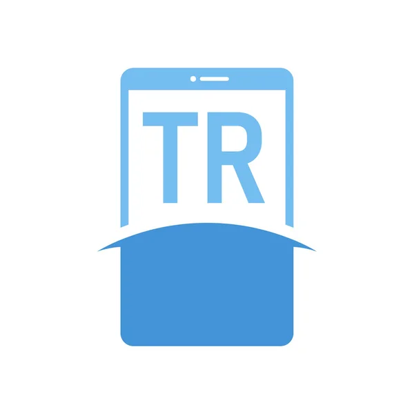 Trスマートフォンのアイコンが付いた文字ロゴデザイン 現代の携帯電話のロゴコンセプト — ストックベクタ