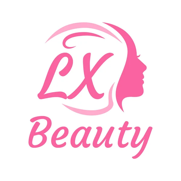 带有女性面孔的Lx字母标志设计 优雅的美感标志概念 — 图库矢量图片