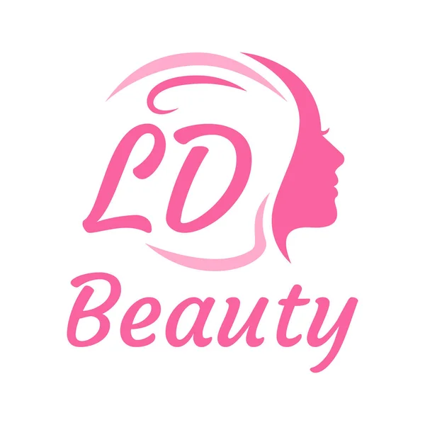 带有女性面孔的Ld字母标志设计 优雅的美感标志概念 — 图库矢量图片