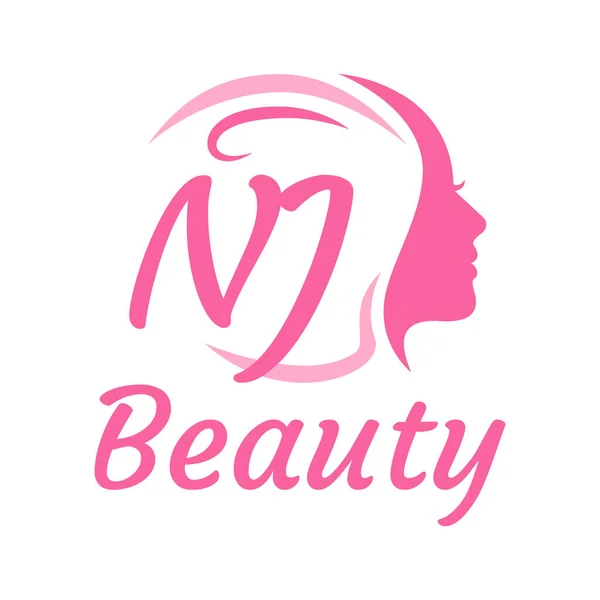 具有女性面孔的Nj字母标志设计 优雅的美感标志概念 — 图库矢量图片