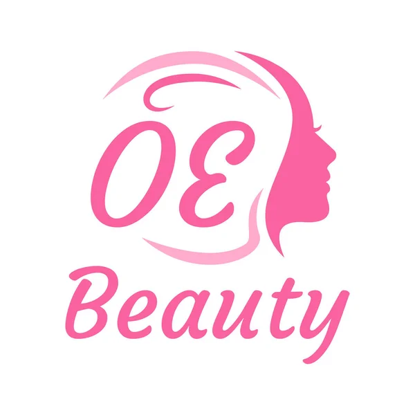 带有女性面孔的Oe字母标志设计 优雅的美感标志概念 — 图库矢量图片