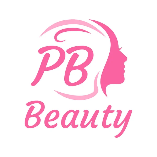 具有女性面孔的Pb字母标志设计 优雅的美感标志概念 — 图库矢量图片