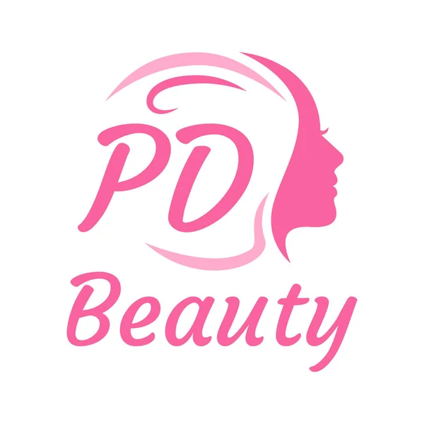带有女性面孔的Pd字母标志设计 优雅的美感标志概念 — 图库矢量图片