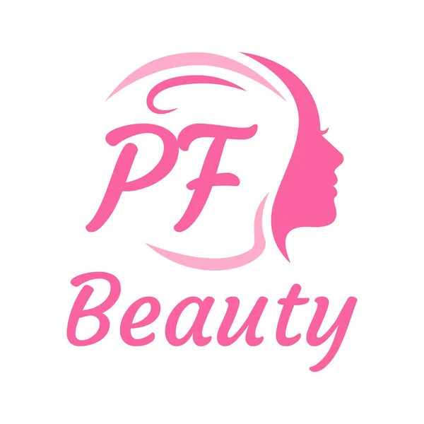 具有女性面孔的Pf字母标志设计 优雅的美感标志概念 — 图库矢量图片