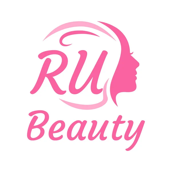 具有女性面孔的Ru字母标志设计 优雅的美感标志概念 — 图库矢量图片