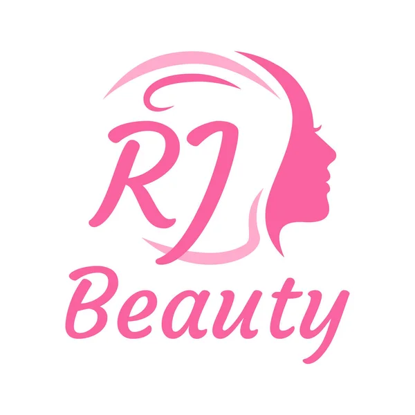具有女性面孔的Rj字母标志设计 优雅的美感标志概念 — 图库矢量图片