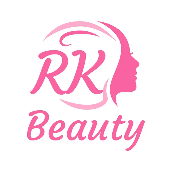 具有女性面孔的Rk字母标志设计 优雅的美感标志概念 — 图库矢量图片
