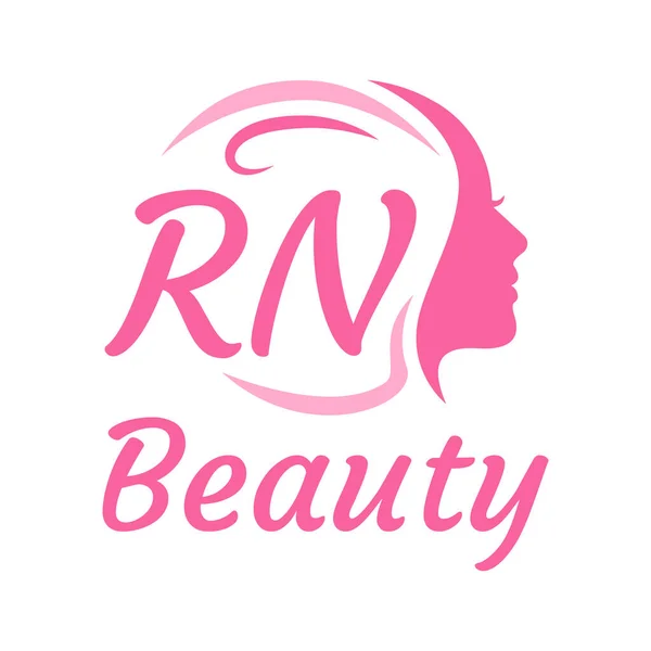 具有女性面孔的Rn字母标志设计 优雅的美感标志概念 — 图库矢量图片