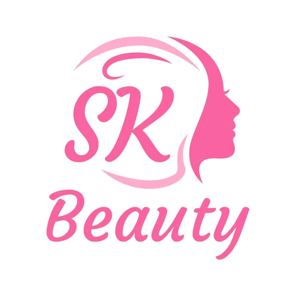 带有女性面孔的Sk字母标志设计 优雅的美感标志概念 — 图库矢量图片