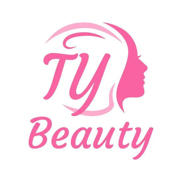 带有女性面孔的Ty字母标志设计 优雅的美感标志概念 — 图库矢量图片