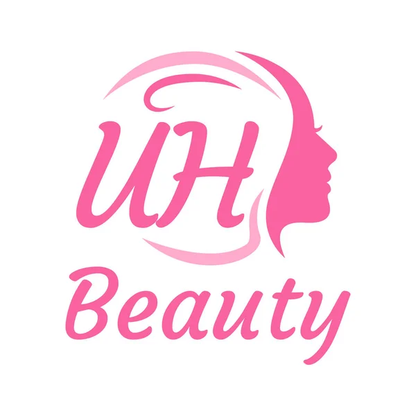 具有女性面孔的Uh字母标志设计 优雅的美感标志概念 — 图库矢量图片