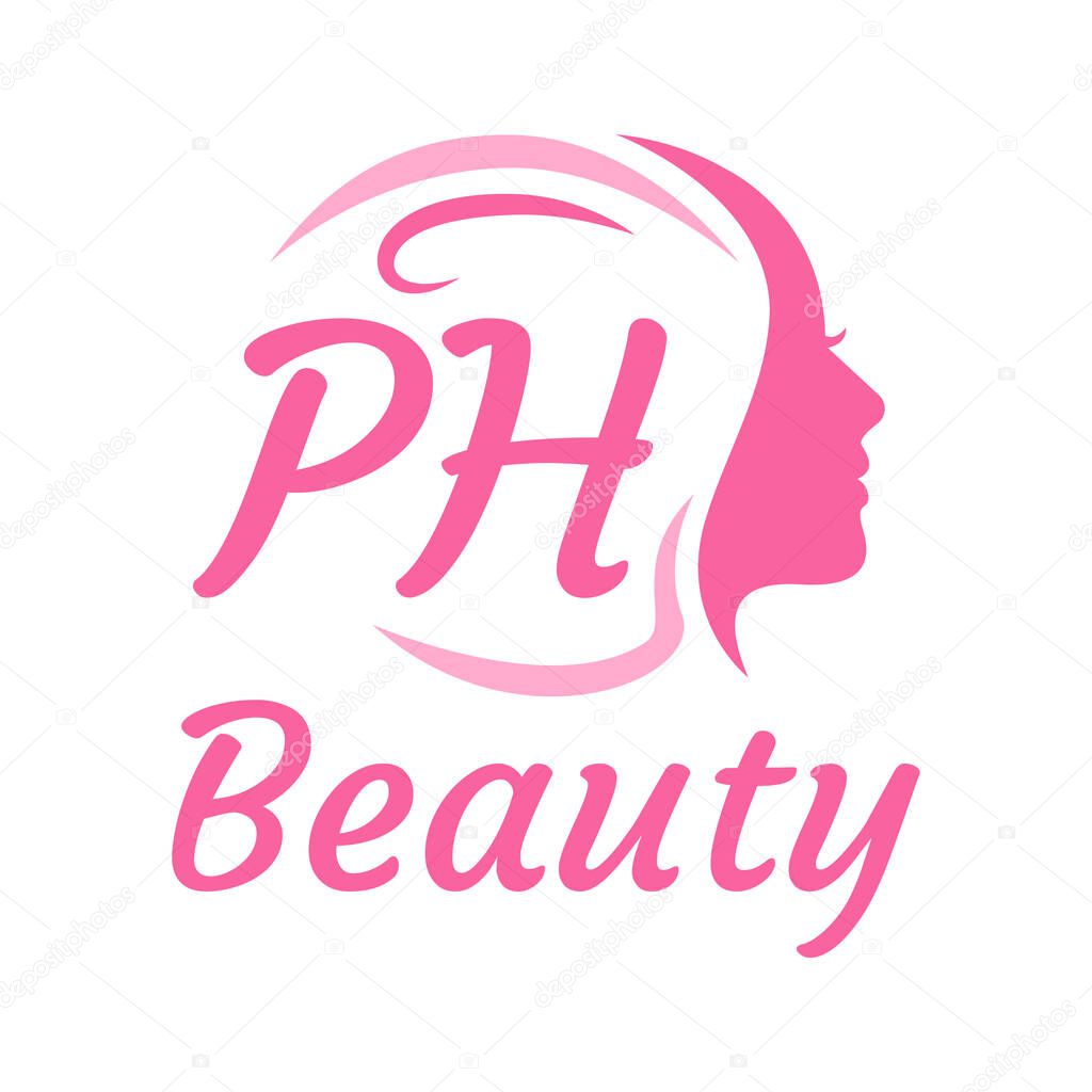 PH Letter Logo Design with Female Face. Elegant beauty logo concept