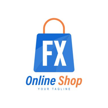 Alışveriş Torbası Simgesi ile FX Harf Logosu Tasarımı. Modern online alışveriş logosu konsepti