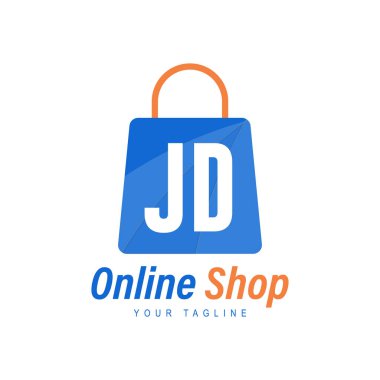 Alışveriş Torbası Simgesi ile JD Harf Logosu Tasarımı. Modern online alışveriş logosu konsepti