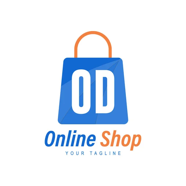 Od手紙ロゴデザインでショッピングバッグアイコン 現代的なオンラインショッピングロゴの概念 — ストックベクタ