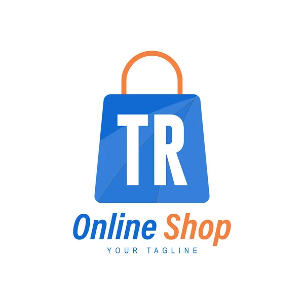 Trショッピングバッグアイコン付き文字ロゴデザイン 現代的なオンラインショッピングロゴの概念 — ストックベクタ
