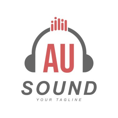 Kafa Telefon Simgesi ile AU Mektup Logosu Tasarımı. Modern Müzik Logosu Konsepti