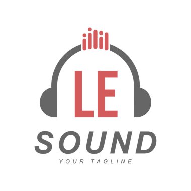 Head Phone Simgesi ile LE Harf Logosu Tasarımı. Modern Müzik Logosu Konsepti
