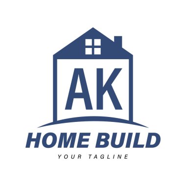 AK Harf Logosu Tasarımı Ev Simgeleri, Modern Konut veya İnşaat Logosu Kavramları