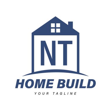 NT Letter Logo Tasarımı Ev Simgeleri, Modern Konut veya İnşaat Logosu Kavramları
