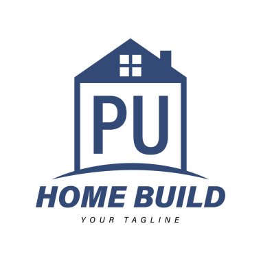 PU Harf Logosu Tasarımı Ev Simgeleri, Modern Konut veya İnşaat Logosu Kavramları