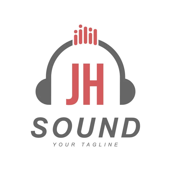 ヘッドフォンアイコン付き文字Jhロゴデザイン 現代音楽ロゴのコンセプト — ストックベクタ