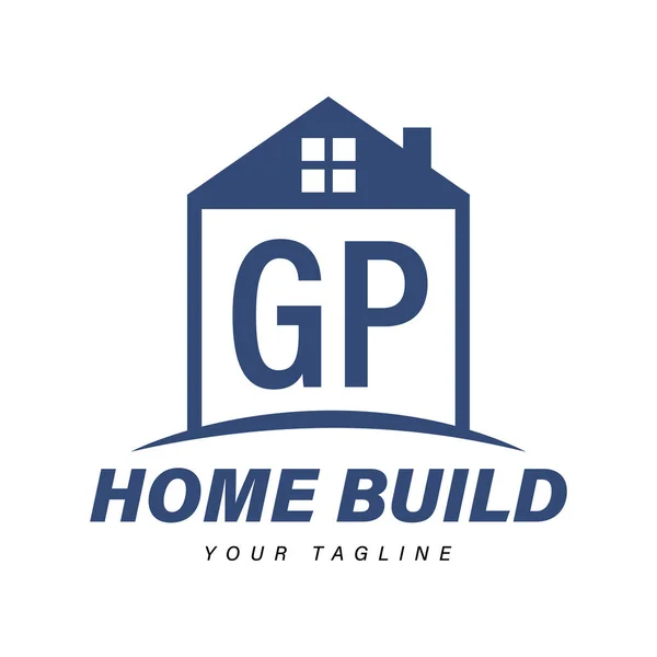 带有家庭图标 现代住房或建筑标识概念的Gp字母标识设计 — 图库矢量图片