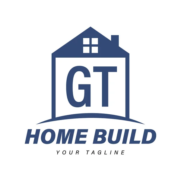 带有家居标志 现代住房或建筑物标志概念的Gt字母标志设计 — 图库矢量图片
